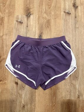 Under Armour Women's Fly By 2.0 Shorts - Purple w/ White Piping - Small